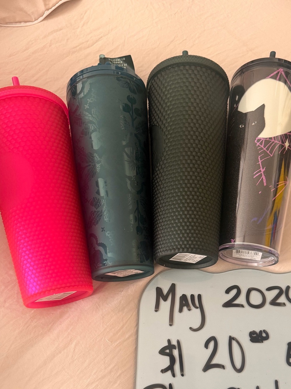 Starbucks Pink, Teal, Black, and Patterned Cat Tall Tumblers Set